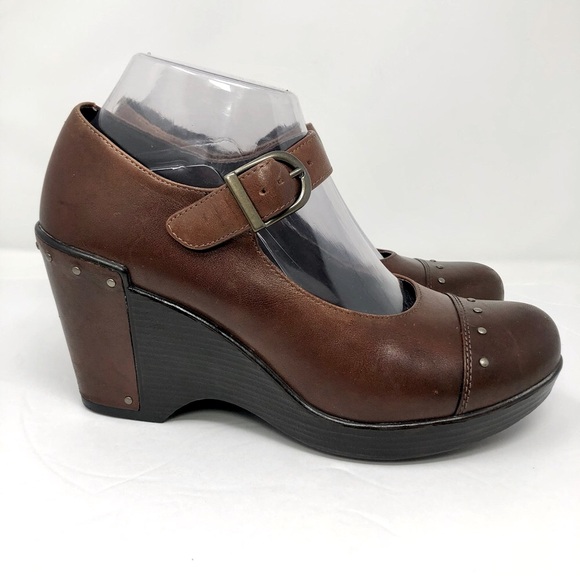 Dansko Fanny Wedge 3.5” Heel Mary Jane Sandals Shoes Dark Brown Leather EU 38 - Picture 5 of 13